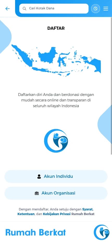 Buka halaman Daftar , lalu pilih Akun Individu . Akun ini digunakan atas nama pribadi - Petunjuk Rumah Berkat: Daftar Akun: Bagaimana cara daftar akun individu?
